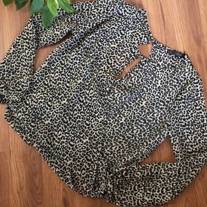 Leopard Chiffon overlap keyhole blouse
